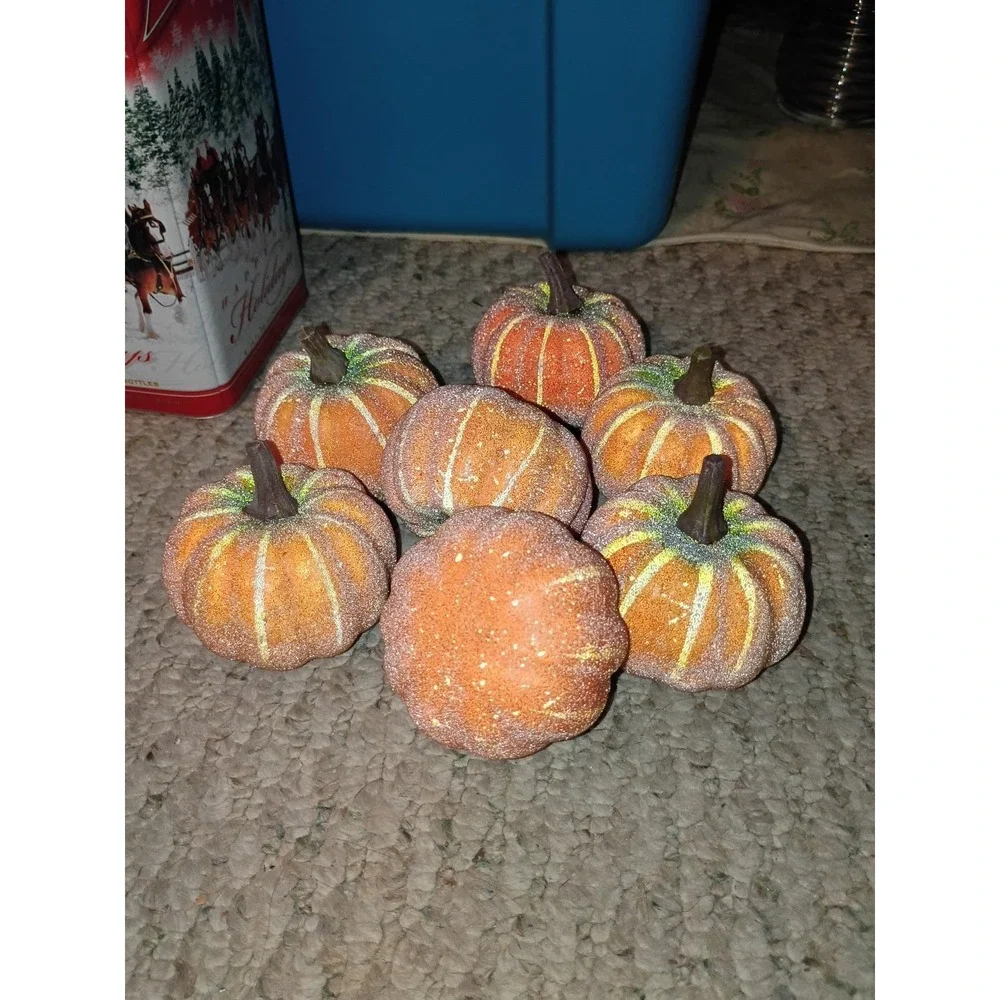 Glitter Frosted Realistic Pumpkins Lot‎ Of 7 Foam 3